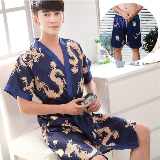 2019 summer men sexy silk rayon kimono bathrobe gown chinese style male robe nightgown sleepwear plus