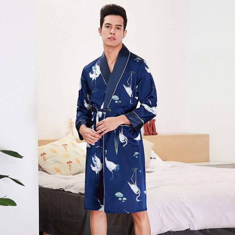 Satin Nightgown silk mens robe Bathrobe Men's Bathrobe Long sleeve nightgown men's bathrobe silk nightgown household clothing