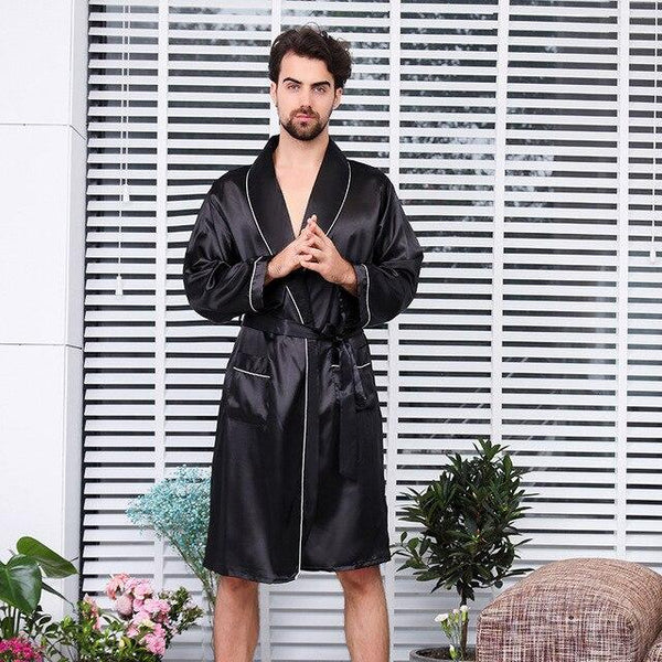 Plus 5XL Men's Silk Kimono Robe Luxury Designer Long Sleeve Bathrobe Sleepwear Oversized Satin Nightgown Summer Home Clothing