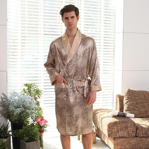 Plus 5XL Men's Silk Kimono Robe Luxury Designer Long Sleeve Bathrobe Sleepwear Oversized Satin Nightgown Summer Home Clothing