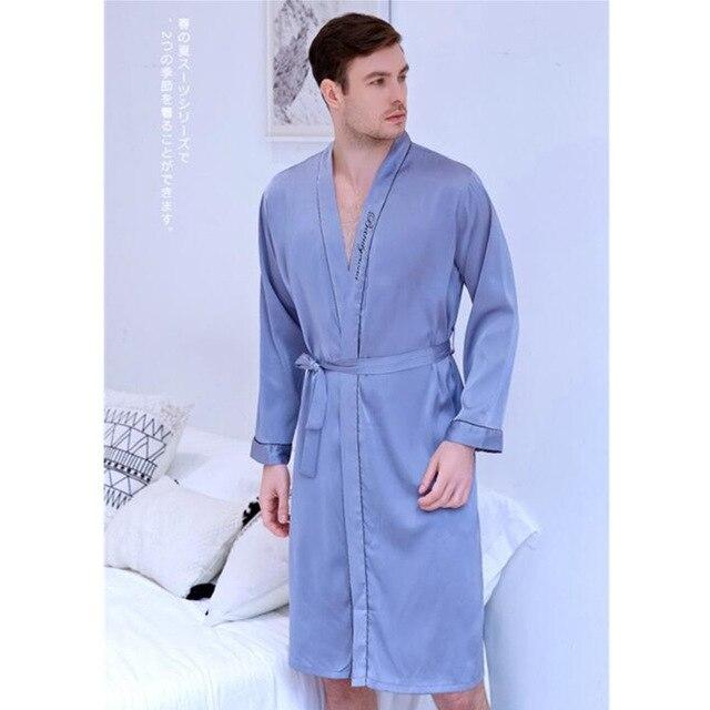 Men's Robe Pajamas Ice Silk Set Long Sleeves Nightgown Homewear New Style Leisure Sleepwear Simple Plus Size Home Clothes J132