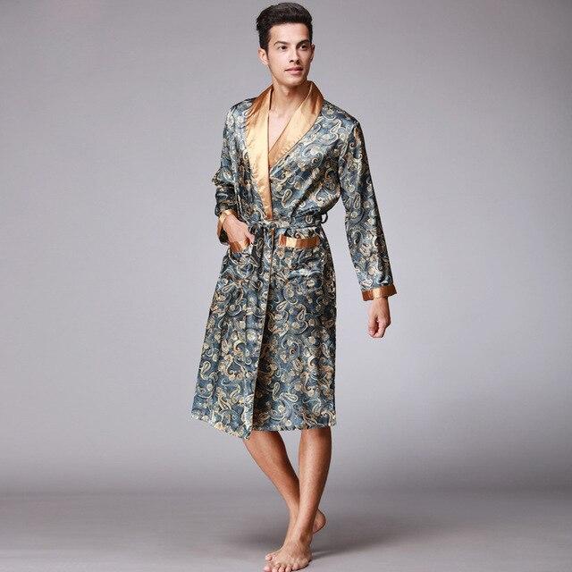 Men's Silk Satin Bathrobe Robe Long Sleeve Silk Pajamas Men Silk Nightgown Sleepwear kimono home Dressing Gown