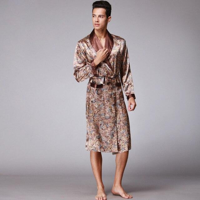 Men's Silk Satin Bathrobe Robe Long Sleeve Silk Pajamas Men Silk Nightgown Sleepwear kimono home Dressing Gown