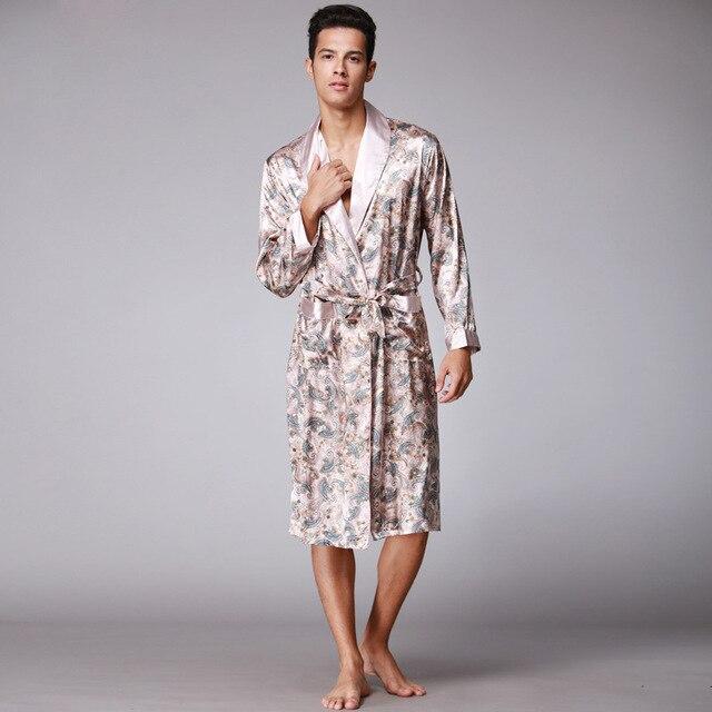 Men's Silk Satin Bathrobe Robe Long Sleeve Silk Pajamas Men Silk Nightgown Sleepwear kimono home Dressing Gown