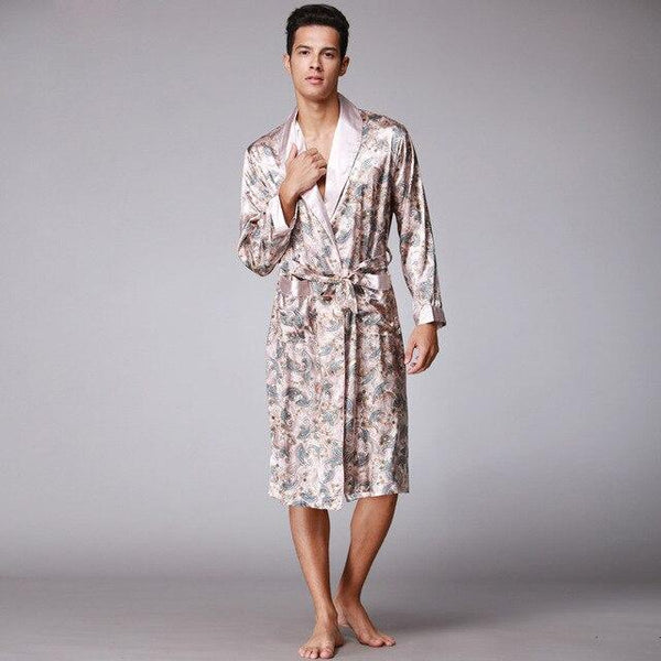 Men's Silk Satin Bathrobe Robe Long Sleeve Silk Pajamas Men Silk Nightgown Sleepwear kimono home Dressing Gown