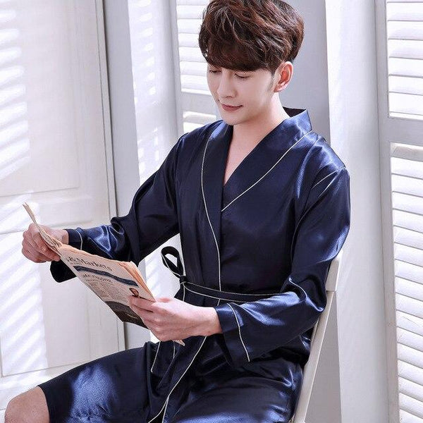 2019 summer mens kimono robe embroidery bath gown faux silk bathrobe nightgown sleepwear hombre pijama