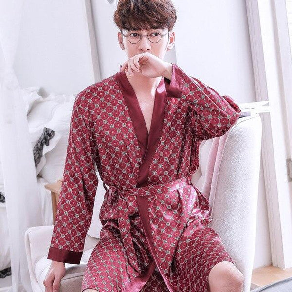 2019 summer mens kimono robe embroidery bath gown faux silk bathrobe nightgown sleepwear hombre pijama