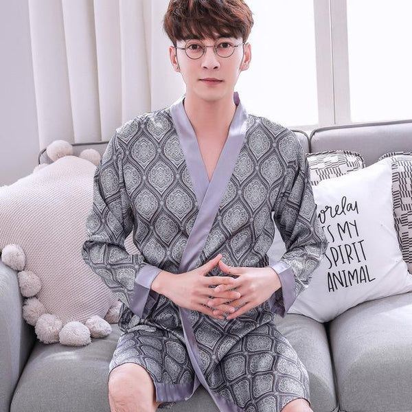 2019 summer mens kimono robe embroidery bath gown faux silk bathrobe nightgown sleepwear hombre pijama