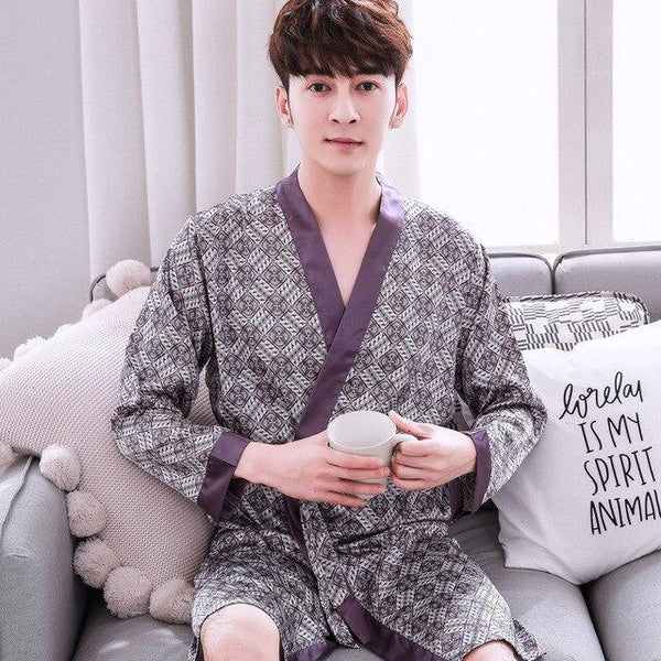 2019 summer mens kimono robe embroidery bath gown faux silk bathrobe nightgown sleepwear hombre pijama