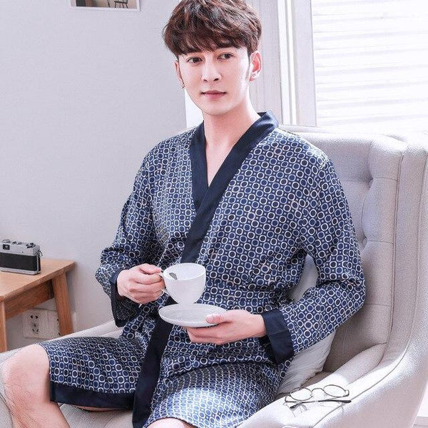 2019 summer mens kimono robe embroidery bath gown faux silk bathrobe nightgown sleepwear hombre pijama