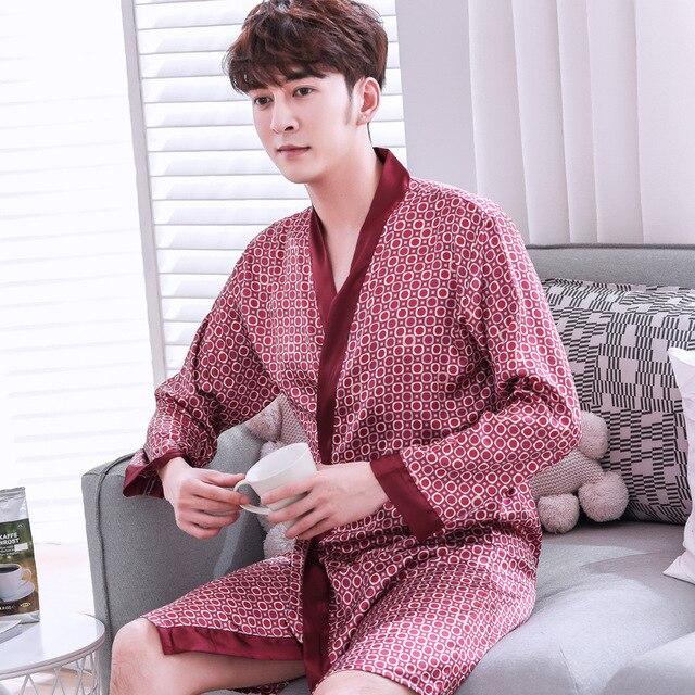 2019 summer mens kimono robe embroidery bath gown faux silk bathrobe nightgown sleepwear hombre pijama
