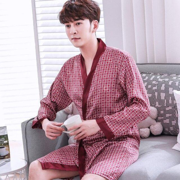 2019 summer mens kimono robe embroidery bath gown faux silk bathrobe nightgown sleepwear hombre pijama