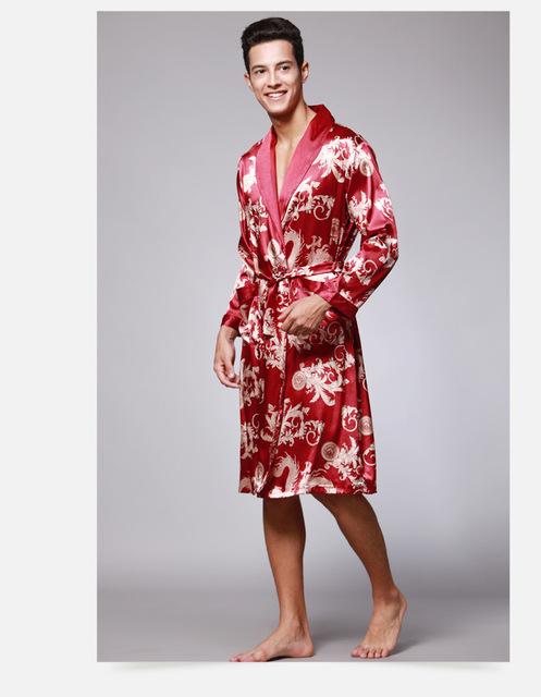 Top Grade Burgundy Male Silk Kimono Kaftan Robe Gown Chinese Men's Rayon Nightwear Nightgown Loose leisure Bathrobe Sleepwear