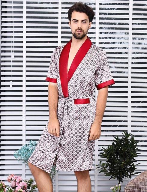 Luxury Designer Men's Silk Kimono Robe Plus 5XL Short Sleeve Sleepwear Bathrobe Oversized Satin Nightgown Summer Home Clothing