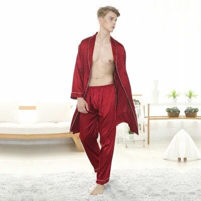 2PCS Summer Simulation Silk Kimono Men Bathrobe/Pyjama/Pajama Comfortable Satin Household Shorts/Pants Nightgown Sets C75456AD