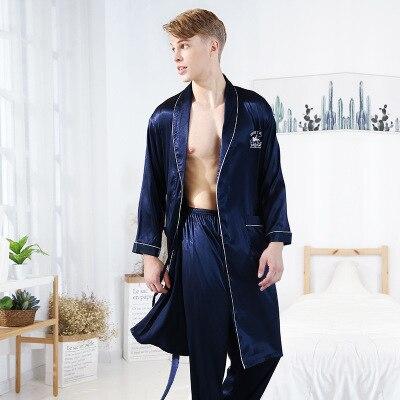 2PCS Summer Simulation Silk Kimono Men Bathrobe/Pyjama/Pajama Comfortable Satin Household Shorts/Pants Nightgown Sets C75456AD