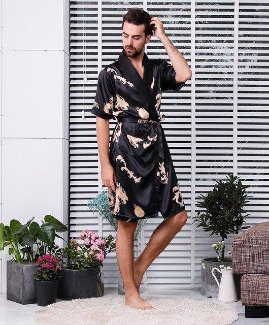 Luxury Designer Men's Silk Kimono Robe Plus 5XL Short Sleeve Sleepwear Bathrobe Oversized Satin Nightgown Summer Home Clothing