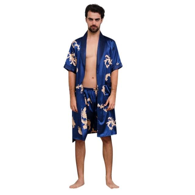 Men's Simulation Silk Pajama Set Men Pajamas Sleepwear Men Sexy Modern Style Soft Cozy Satin Nightgown Men Summer Thin Set 2 PCS