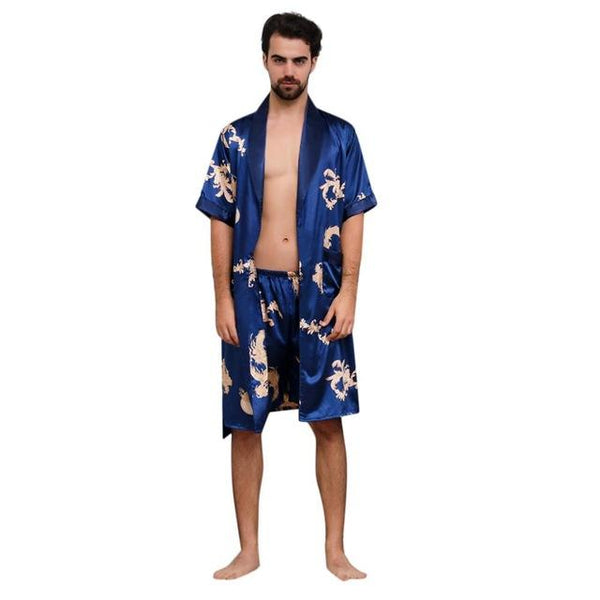 Men's Simulation Silk Pajama Set Men Pajamas Sleepwear Men Sexy Modern Style Soft Cozy Satin Nightgown Men Summer Thin Set 2 PCS