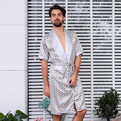2019 New Summer Man Luxury Bathrobe Pyjama Mens Print Plus Size M-5XL Silk Satin Short sleeve Sleepwear Male Nightgown Silk Robe