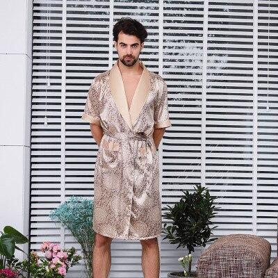2019 New Summer Man Luxury Bathrobe Pyjama Mens Print Plus Size M-5XL Silk Satin Short sleeve Sleepwear Male Nightgown Silk Robe