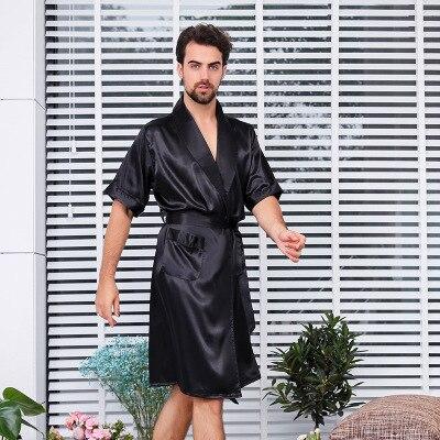 2019 New Summer Man Luxury Bathrobe Pyjama Mens Print Plus Size M-5XL Silk Satin Short sleeve Sleepwear Male Nightgown Silk Robe