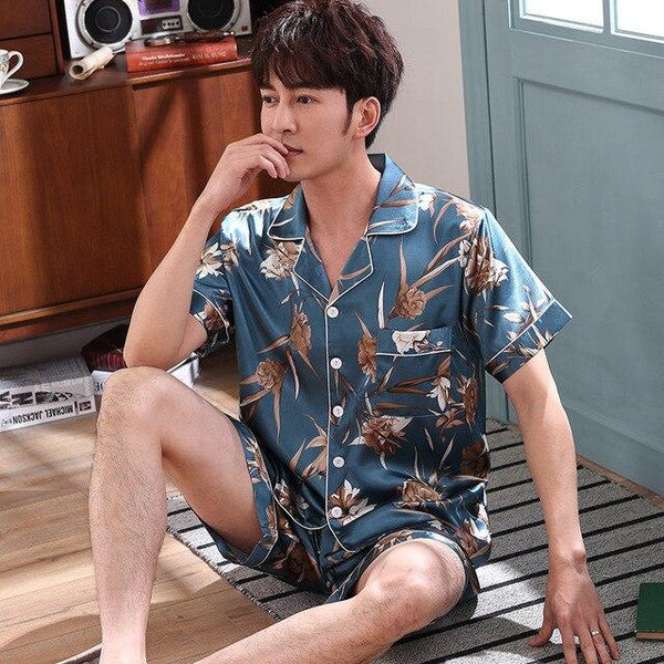 2019 summer men robes nightgown bathrobe faux silk short sleeve chinese dragon print pajamas sleepwear kimono men long