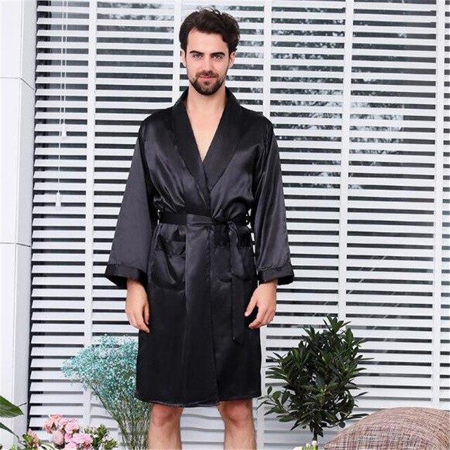 Luxurious Men Bathrobe 2019 Summer Casual Nightgown Long Men Sleepwear Solid Color Sashes Robes Ds5085