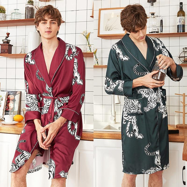 2019 New Spring Autumn Robe Long Sleeves Bathrobe Silk Kimono Print Pajamas For Men Plus Size Kimono Summer Male Nightgown