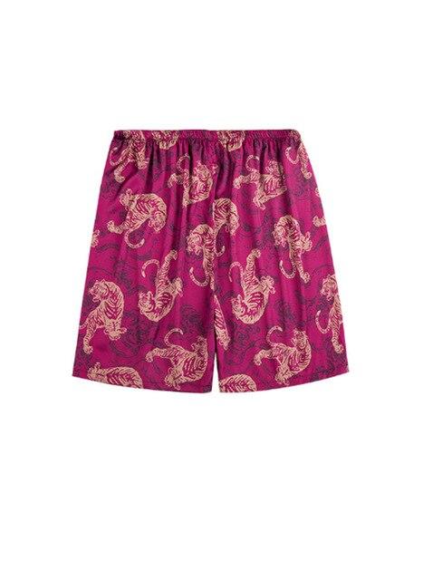 Men Imitation Silk Home Service Suit Tiger Patterned Pajamas Robe Sets Long-Sleeved Nightgown+Long Sleep Pants Men Belt Bathrobe