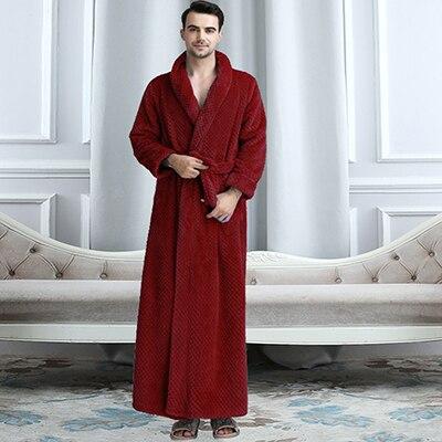 On Sale Mens Thick Waffle Extra Long Kimono Bath Robe Soft as Silk Bathrobe Men Warm Winter Robes Male Dressing Gown Nightgowns