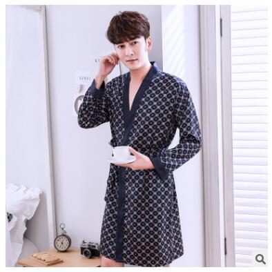 2018 New men's summer long-sleeved spring autumn sleepwear thin silk bathrobe silk kimono summer cardigan home wear nightgowns