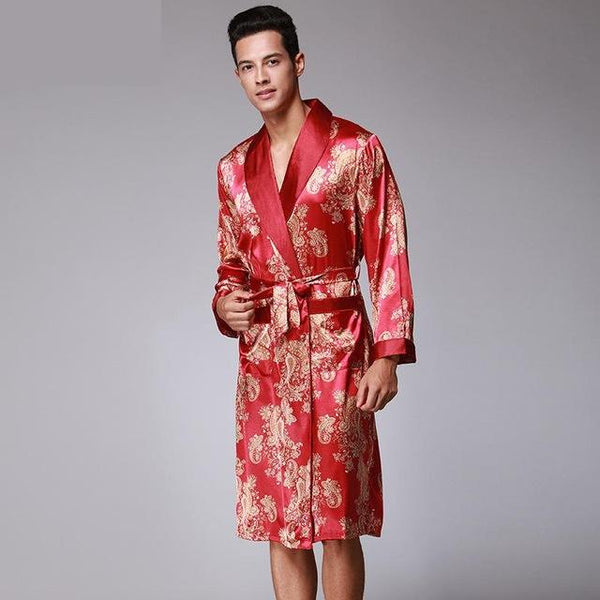 Luxury Faux Silk Home Clothing Men Bathrobe Kimono Robes V-neck Faux Silk Male Sleepwear Nightwear Man Satin Nightgown