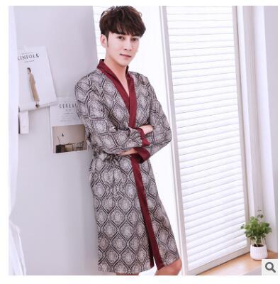 2018 New men's summer long-sleeved spring autumn sleepwear thin silk bathrobe silk kimono summer cardigan home wear nightgowns