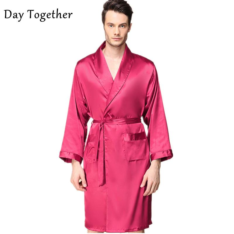 Summer Men Robe Kimono Bathrobe Plus Size 5XL Satin Silk Long Sleeve Bath robe Male Nightgown Sleepwear Home Clothes