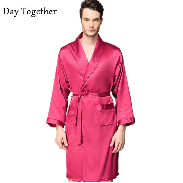 Summer Men Robe Kimono Bathrobe Plus Size 5XL Satin Silk Long Sleeve Bath robe Male Nightgown Sleepwear Home Clothes