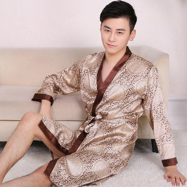 2019 summer nightgown men robe pajamas silk satin long sleeve bathrobe lounge arabe kurtas dress shirt gown masculina islamic