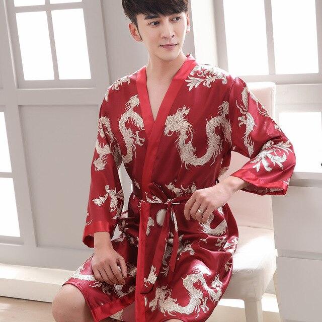 2019 summer nightgown men robe pajamas silk satin long sleeve bathrobe lounge arabe kurtas dress shirt gown masculina islamic