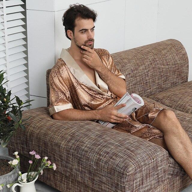 Man Silk bath Robe Twinset Thin Section Short Sleeve Pajamas Will Code Bathrobe Set mens dressing gown peignoir