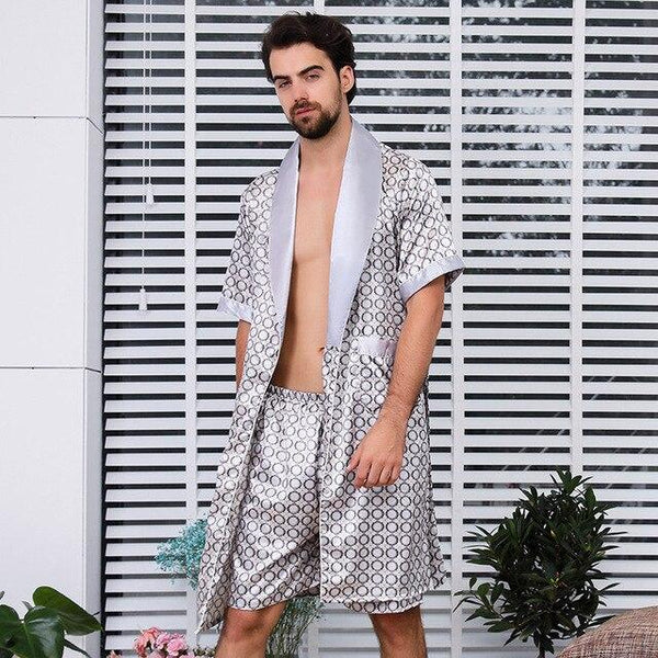 Man Silk bath Robe Twinset Thin Section Short Sleeve Pajamas Will Code Bathrobe Set mens dressing gown peignoir