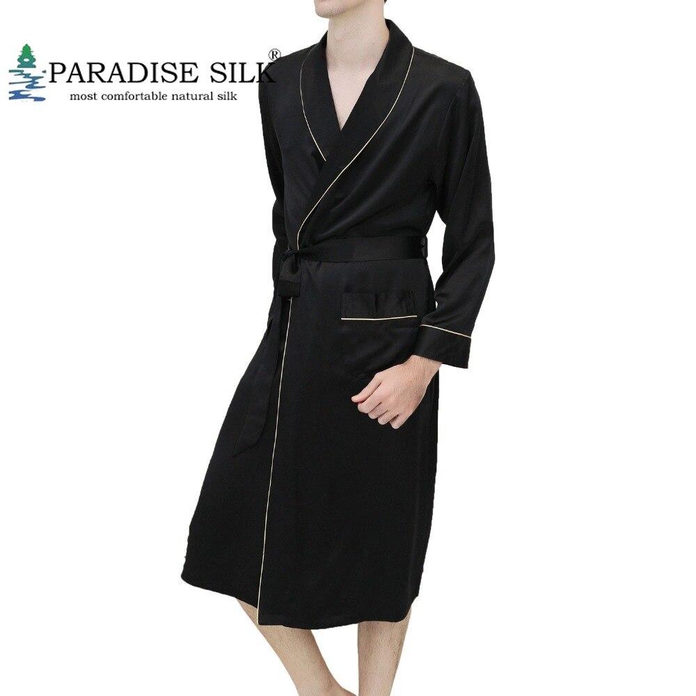 Mens Silk Robe 100% 19MM Silk Couple's Robe For Men long-sleeved Bathrobe Sleepwear Nightgown Size S M L XL XXL