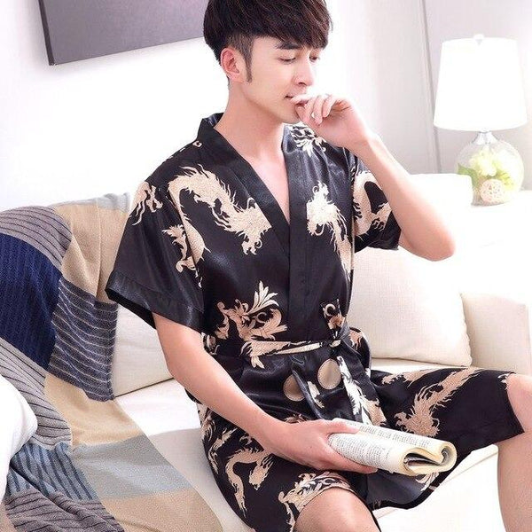 2019 summer faux silk mens robe dressing gown for man sleepwear mens kimono male night gowns men pajamas dragon bathrobe