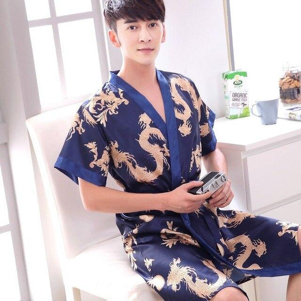 2019 summer faux silk mens robe dressing gown for man sleepwear mens kimono male night gowns men pajamas dragon bathrobe