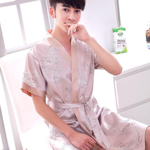 2019 summer faux silk mens robe dressing gown for man sleepwear mens kimono male night gowns men pajamas dragon bathrobe