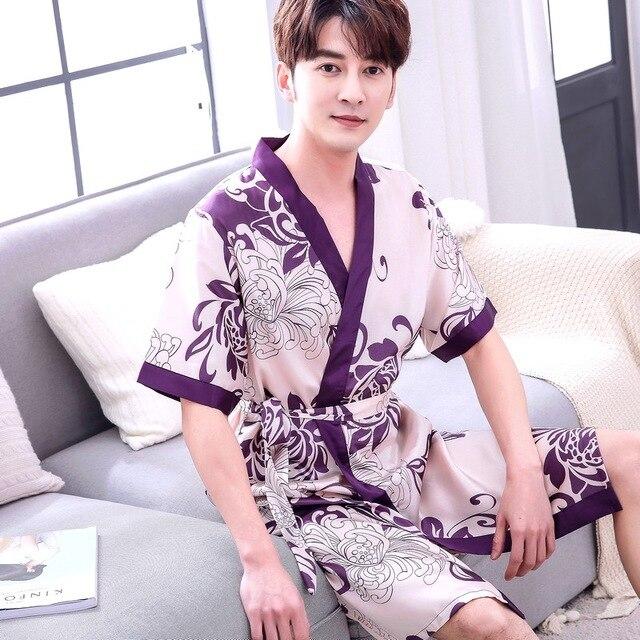 2019 summer faux silk mens robe dressing gown for man sleepwear mens kimono male night gowns men pajamas dragon bathrobe