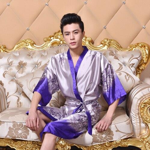 2019 summer men luxury silk flannel spa bathrobe mens long kimono bath robe male bathrobes warm night dressing gown