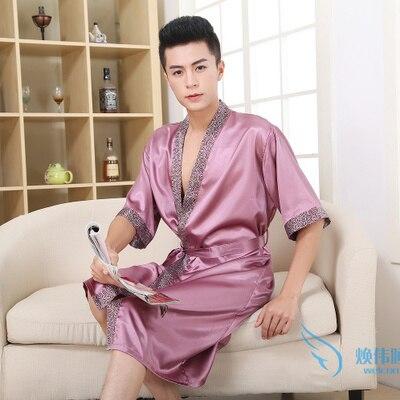 2019 summer men luxury silk flannel spa bathrobe mens long kimono bath robe male bathrobes warm night dressing gown