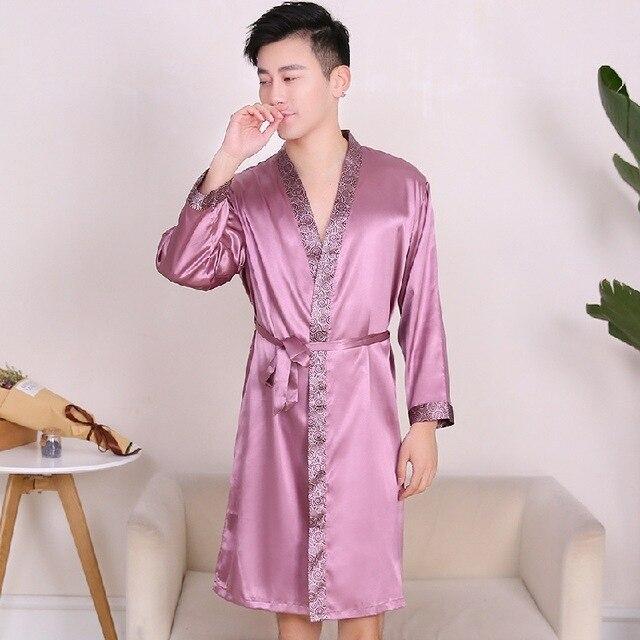 2019 summer men luxury silk flannel spa bathrobe mens long kimono bath robe male bathrobes warm night dressing gown