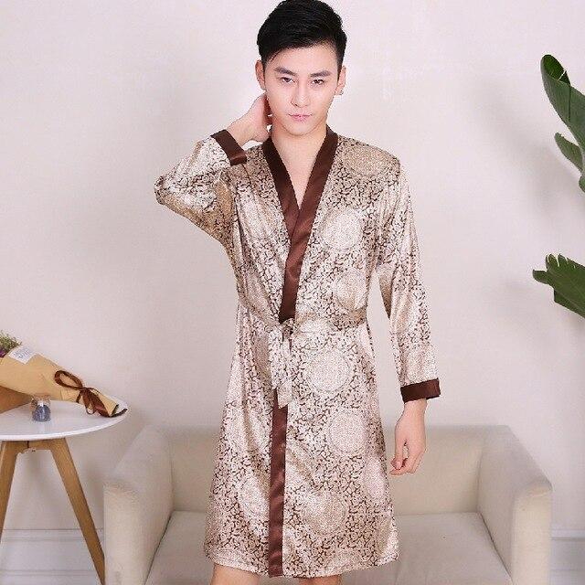 2019 summer men luxury silk flannel spa bathrobe mens long kimono bath robe male bathrobes warm night dressing gown