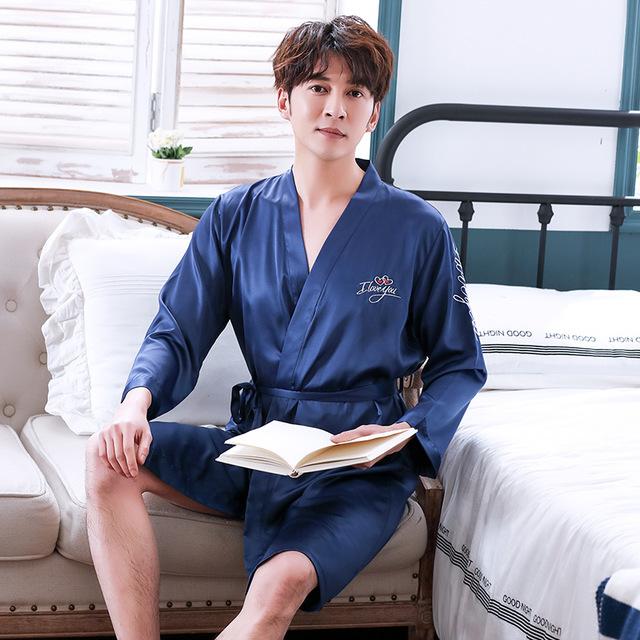 2019 summer arrival lovers luxury silk flannel long bathrobe mens kimono bath robe men women night dressing gown male bathrobes